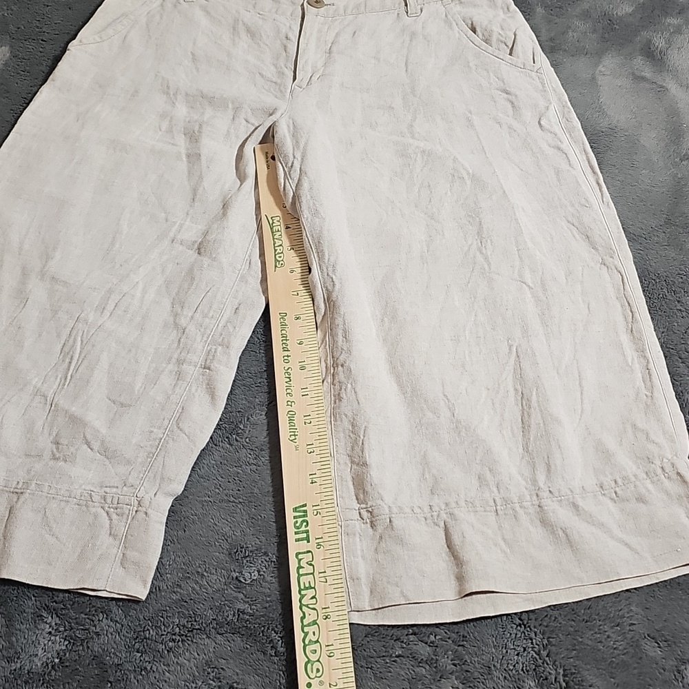 100% Linen Tan Cream Oatmeal Beige Wide Leg Crop Pants Size M - Picture 4 of 9